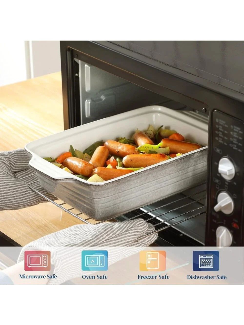 4.5 Quart Grey Ceramic Casserole Dish with Lid Oven Microwave Baking Pan